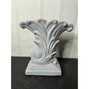 Vintage Gonder Art Pottery Fan Cornucopia Vase Planter Blue Gray Pink E-5